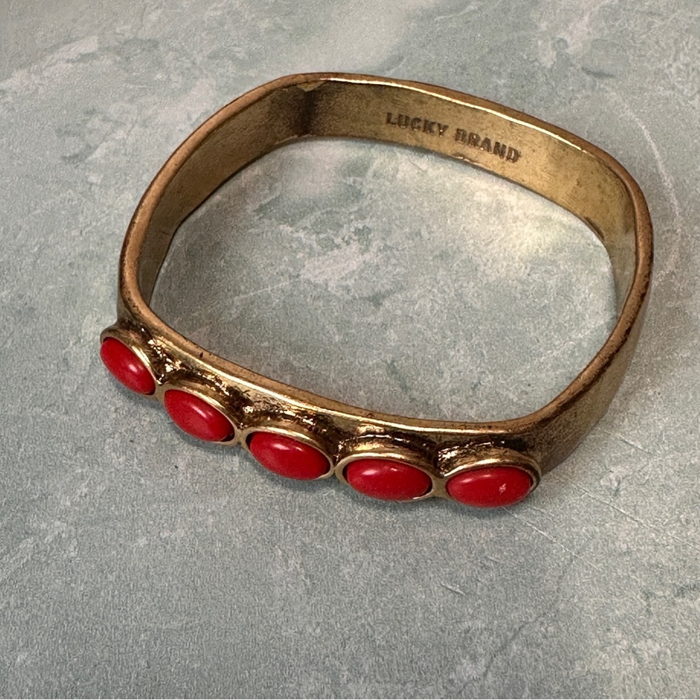 Lucky Brand Gold and Red Coral Bangle Bracelet Square
